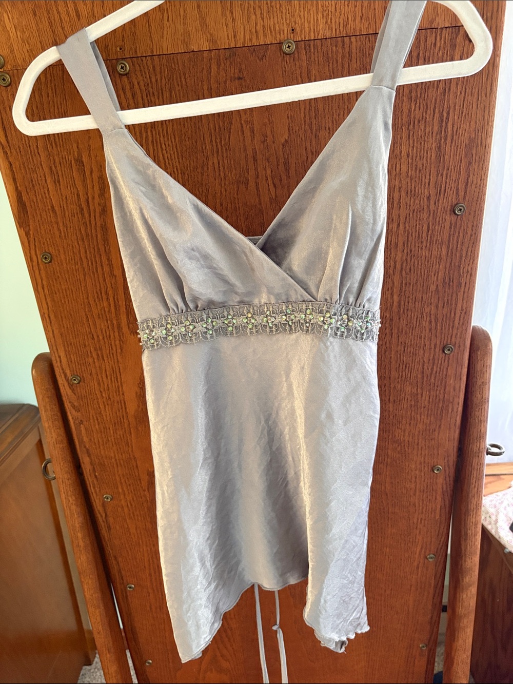 Status Anxiety Silver Beaded V-Neck Cami
